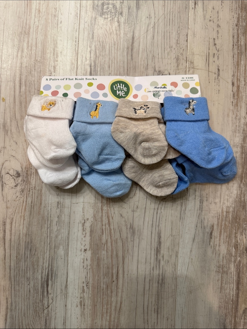 Little Me Baby Animal Knit Sock Set in White, Light Blue, Tan, and Blue